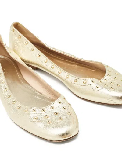 Pre-owned Tod's Vintage Studded Metallic Ballet Flats In Gold