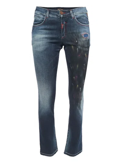 Pre-owned Roberto Cavalli Vintage Distressed Straight-leg Jeans