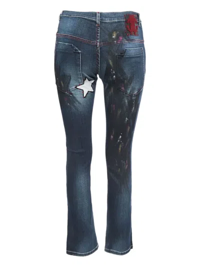 Pre-owned Roberto Cavalli Vintage Distressed Straight-leg Jeans
