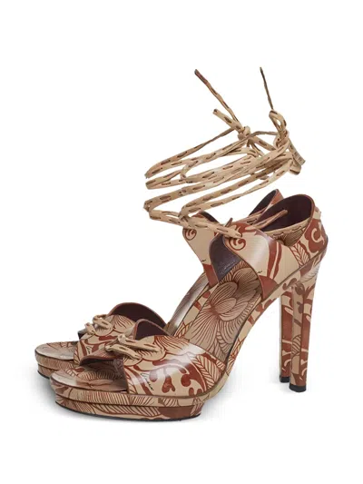 Pre-owned Gucci 110mm Floral-print Sandals