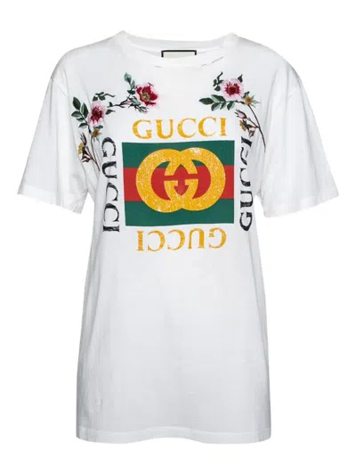 Pre-owned Gucci Floral-embroidered T-shirt