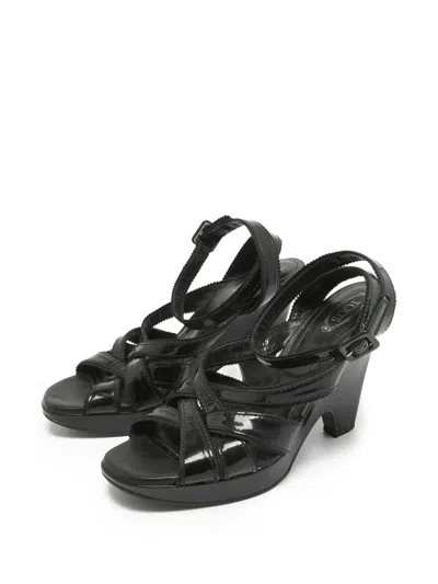 Pre-owned Tod's Vintage 105mm Patent-leather Wedge Sandals In Black