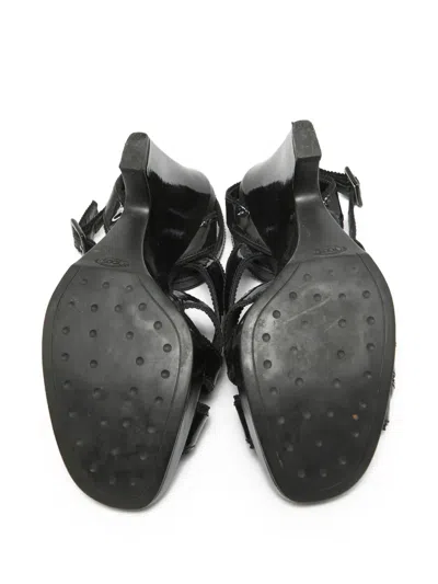 Pre-owned Tod's Vintage 105mm Patent-leather Wedge Sandals In Black