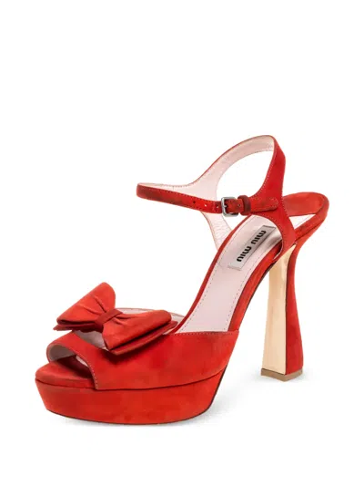 Pre-owned Miu Miu 120mm Bow-embellished Platform Sandals