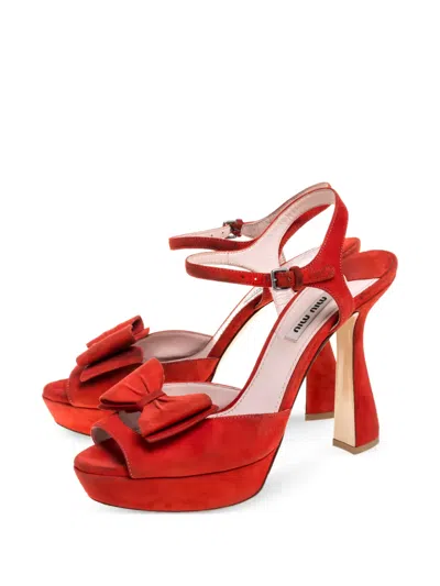 Pre-owned Miu Miu 120mm Bow-embellished Platform Sandals