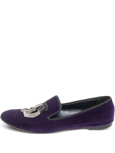 Pre-owned Giuseppe Zanotti Vintage  Velvet Embellished Loafers In Purple