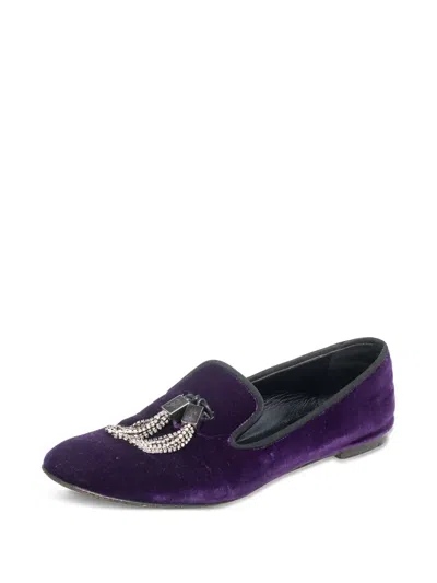 Pre-owned Giuseppe Zanotti Vintage  Velvet Embellished Loafers In Purple