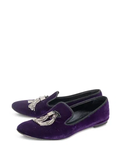 Pre-owned Giuseppe Zanotti Vintage  Velvet Embellished Loafers In Purple