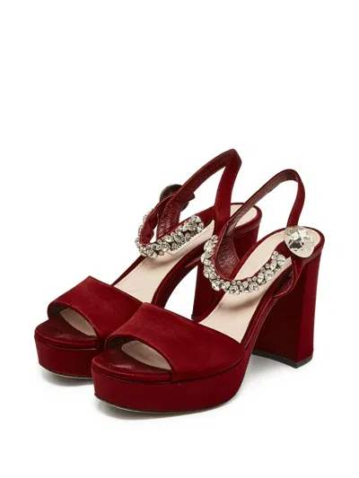 Pre-owned Miu Miu 140mm Bejeweled Platform Sandals