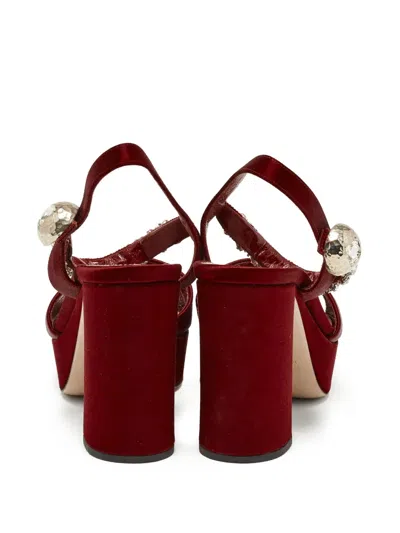 Pre-owned Miu Miu 140mm Bejeweled Platform Sandals