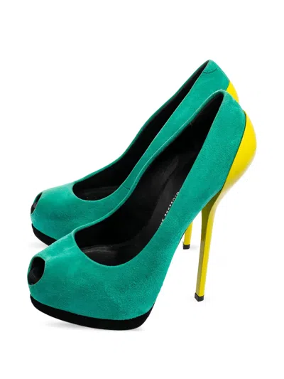 Pre-owned Giuseppe Zanotti Vintage 140mm Peep-toe Pumps In Green