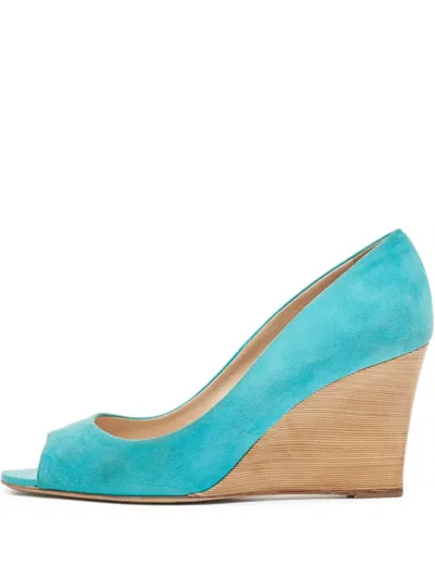 Pre-owned Tod's Vintage 110mm Peep-toe Wedge Pumps In Blue