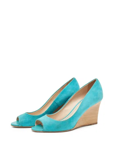 Pre-owned Tod's Vintage 110mm Peep-toe Wedge Pumps In Blue