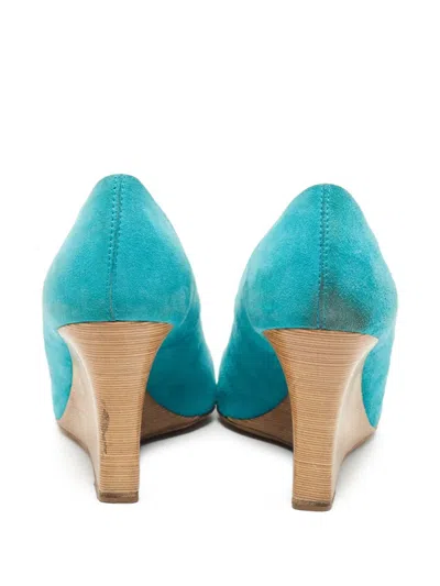 Pre-owned Tod's Vintage 110mm Peep-toe Wedge Pumps In Blue