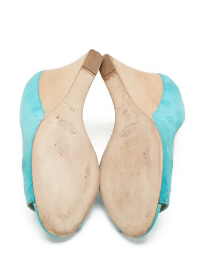Pre-owned Tod's Vintage 110mm Peep-toe Wedge Pumps In Blue