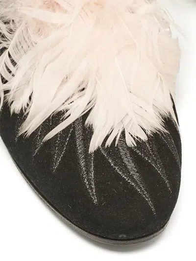 Pre-owned Giuseppe Zanotti Vintage Gioia Feather-embellished Flat Mules In Black