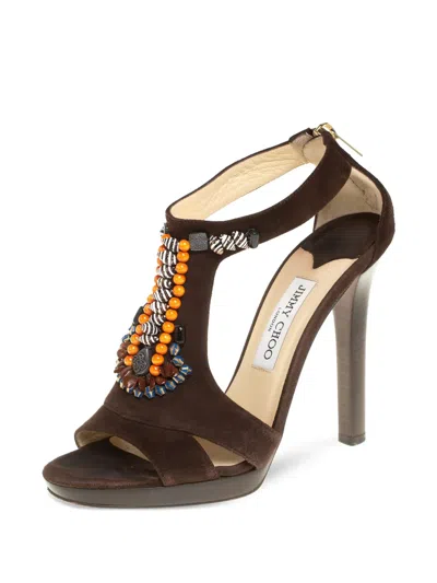 Pre-owned Jimmy Choo 120mm Beaded T-strap High-heel Sandals