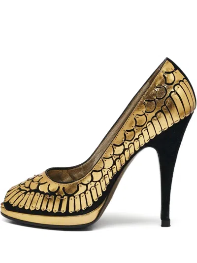 Pre-owned Roberto Cavalli Vintage Fish Scale Peep-toe Platform Pumps