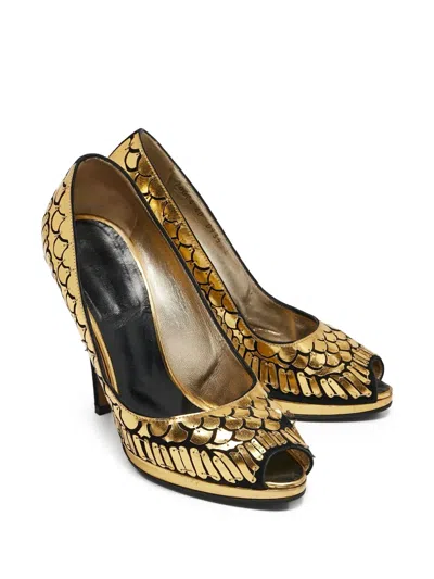 Pre-owned Roberto Cavalli Vintage Fish Scale Peep-toe Platform Pumps