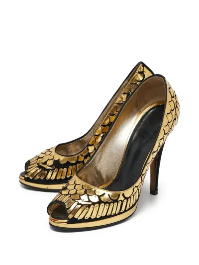 Pre-owned Roberto Cavalli Vintage Fish Scale Peep-toe Platform Pumps