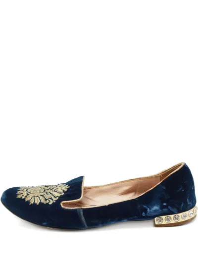 Pre-owned Miu Miu Embroidered Velvet Loafers