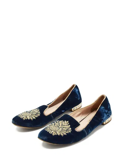 Pre-owned Miu Miu Embroidered Velvet Loafers