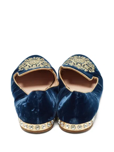 Pre-owned Miu Miu Embroidered Velvet Loafers