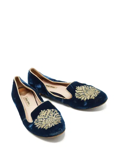 Pre-owned Miu Miu Embroidered Velvet Loafers
