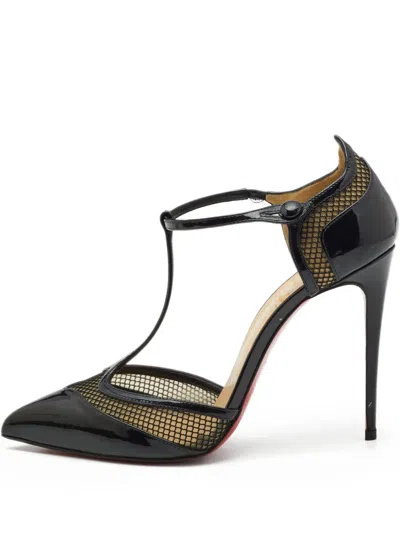 Pre-owned Christian Louboutin 110mm T-strap Mesh Panel Pumps