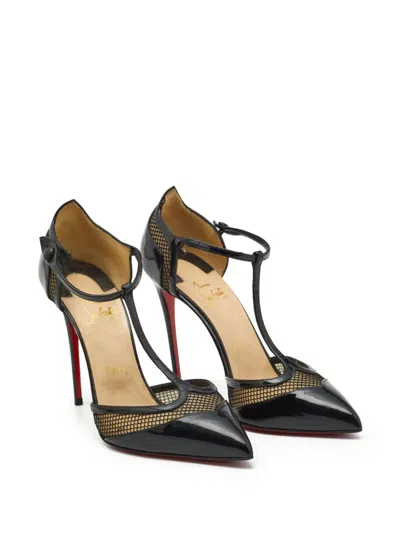 Pre-owned Christian Louboutin 110mm T-strap Mesh Panel Pumps