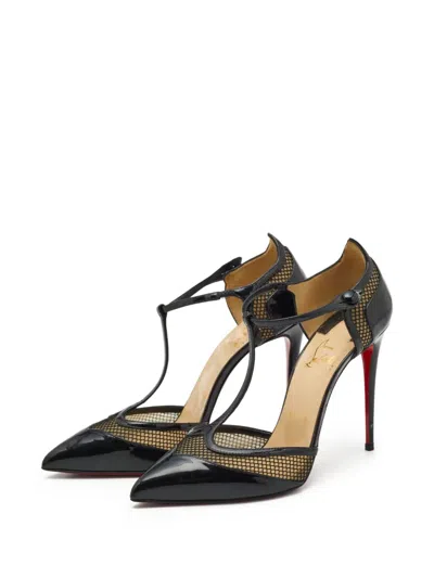 Pre-owned Christian Louboutin 110mm T-strap Mesh Panel Pumps