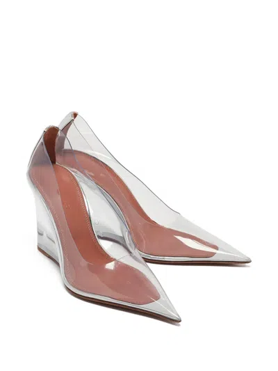 Pre-owned Amina Muaddi  95mm Lupita Transparent Wedge Pumps