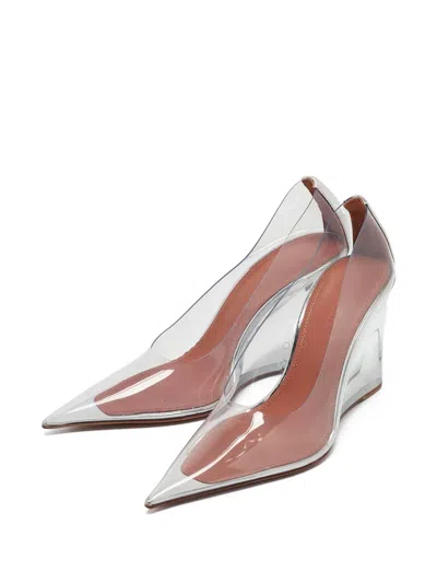 Pre-owned Amina Muaddi  95mm Lupita Transparent Wedge Pumps