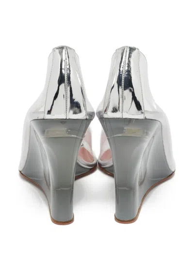 Pre-owned Amina Muaddi  95mm Lupita Transparent Wedge Pumps