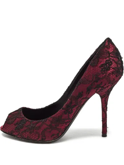 Pre-owned Dolce & Gabbana 110mm Lace-embroidered Peep-toe Pumps