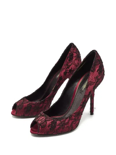 Pre-owned Dolce & Gabbana 110mm Lace-embroidered Peep-toe Pumps