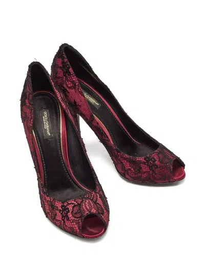 Pre-owned Dolce & Gabbana 110mm Lace-embroidered Peep-toe Pumps