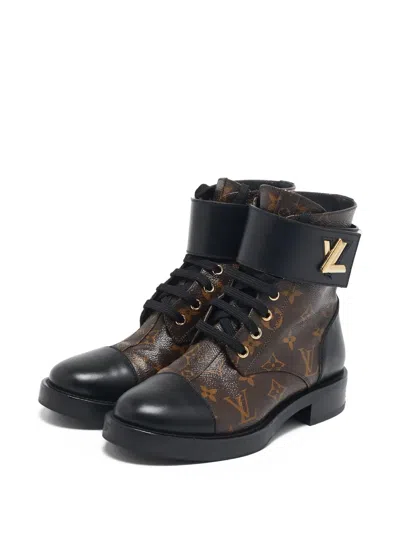 Pre-owned Louis Vuitton Logo-plaque Combat Boots