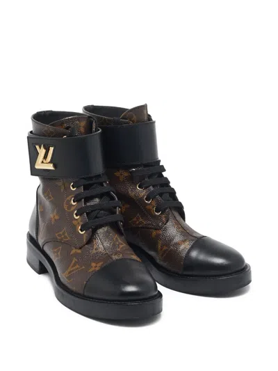 Pre-owned Louis Vuitton Logo-plaque Combat Boots