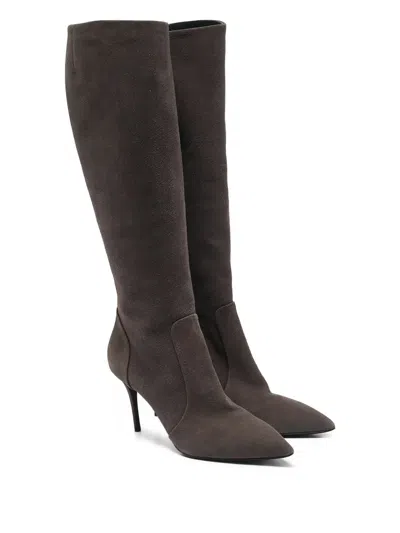Pre-owned Giuseppe Zanotti Vintage Knee-high Pointed-toe Boots In Gray