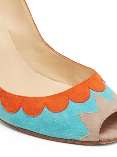 Pre-owned Manolo Blahnik 105mm Scalloped Peep-toe Pumps In Blue
