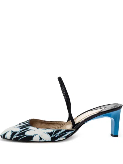 Pre-owned Paul Andrew  65mm Celestine Floral-print Slingback Pumps In Black