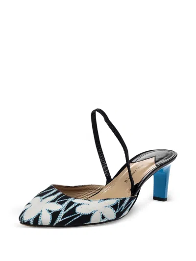Pre-owned Paul Andrew  65mm Celestine Floral-print Slingback Pumps In Black