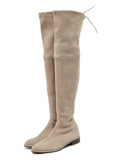 Pre-owned Stuart Weitzman  Lowland Suede Over-the-knee Boots In Neutral