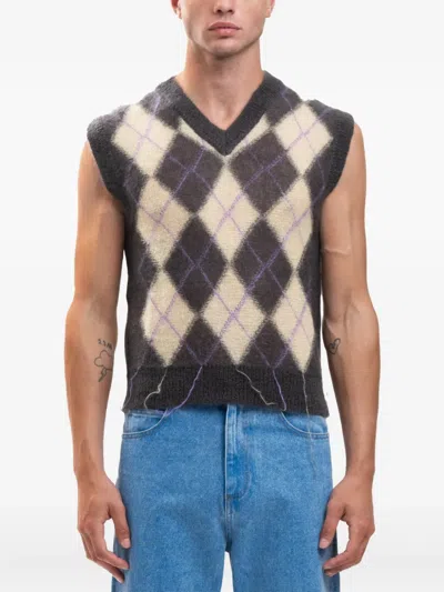 Marni Argyle Sweater Vest In Gray