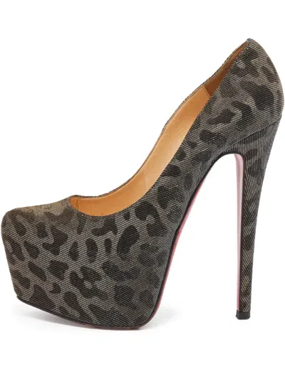 Pre-owned Christian Louboutin 155mm Leopard-print Pumps In Silver