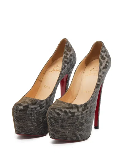 Pre-owned Christian Louboutin 155mm Leopard-print Pumps In Silver