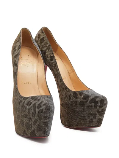 Pre-owned Christian Louboutin 155mm Leopard-print Pumps In Silver