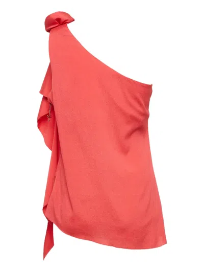 Pre-owned Elisabetta Franchi  Asymmetric Ruffled One-shoulder Top In Red
