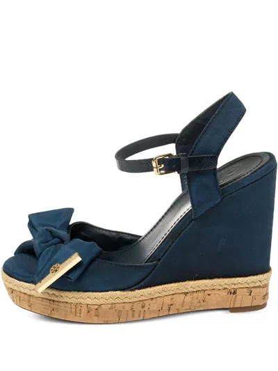 Pre-owned Tory Burch 115mm  Bow-detail Wedge Sandals